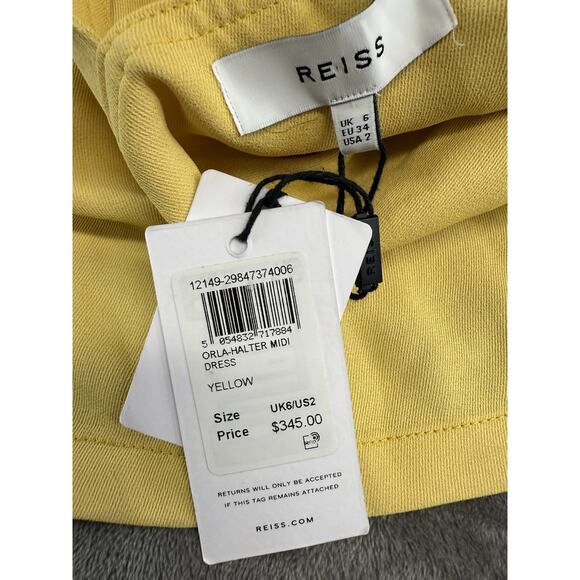 NWT Reiss Orla Mustard Yellow Criss Cross Halter Midi Dress US 2 - Picture 9 of 10